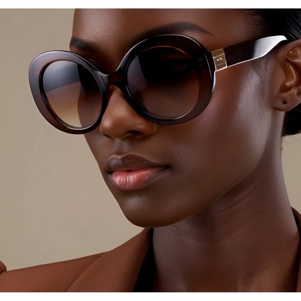 Chunky Tortoise Round Oversized Sunglasses Gradient Lenses Gold Accent Women New